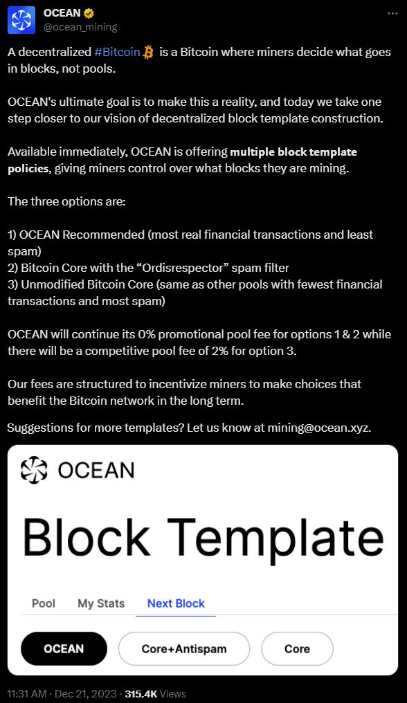 ocean mining block template selection