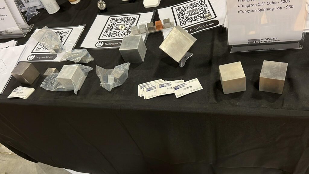 Tungsten Cubes displayed by Midwest Tungsten Services at Bitcoin 2022