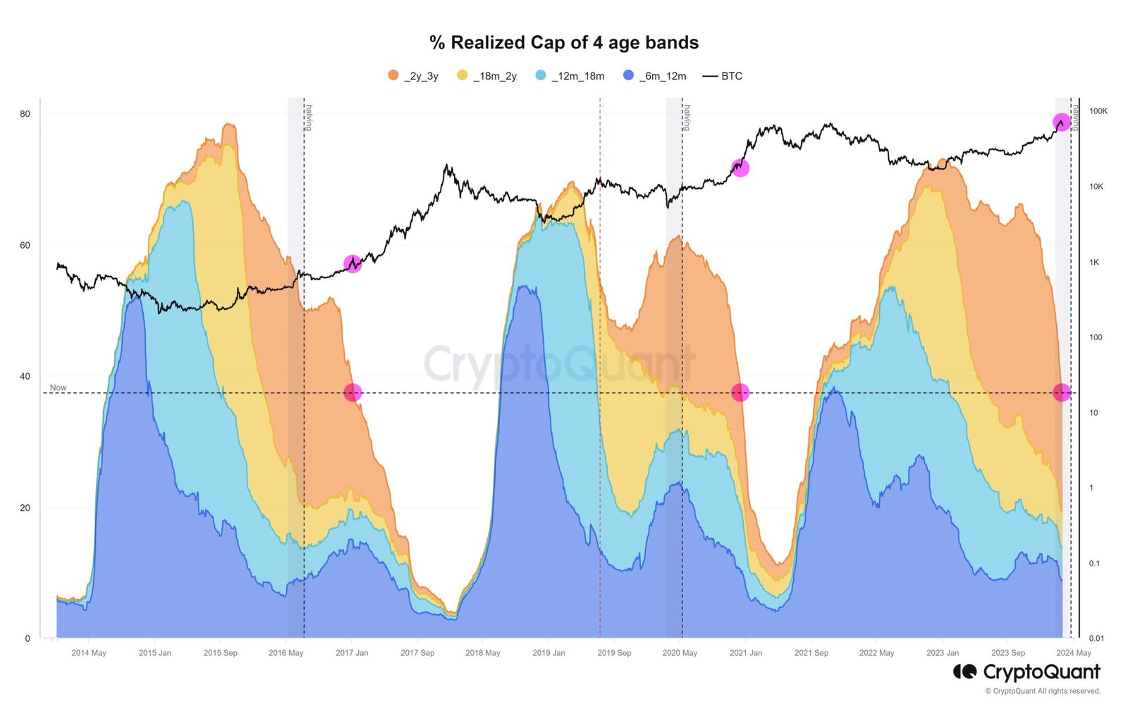 % Realized Cap of 4 age bands from 6 months to 3 years