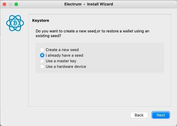 Restore Wallet from Seed Function on Electrum