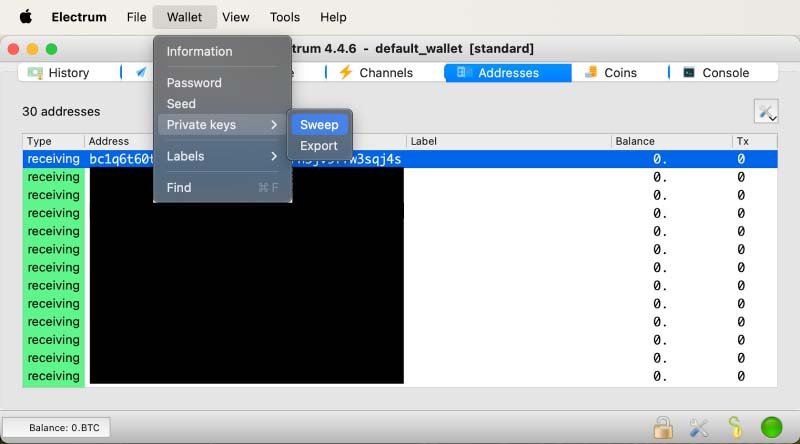 Sweep Private Key Function on Electrum