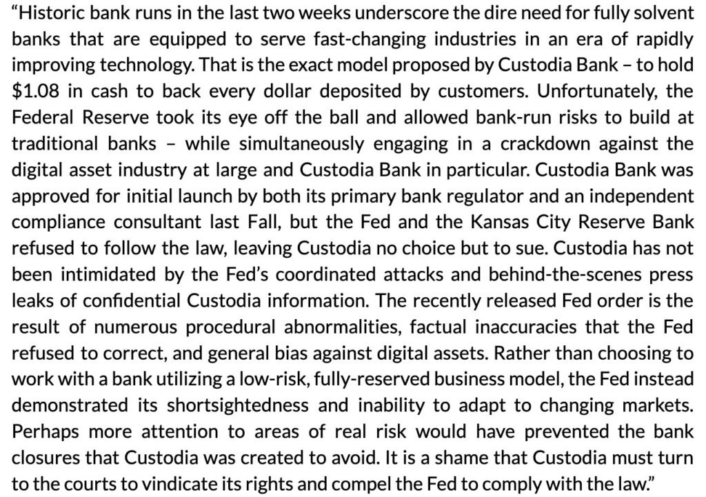 custodia banks point of view on banking