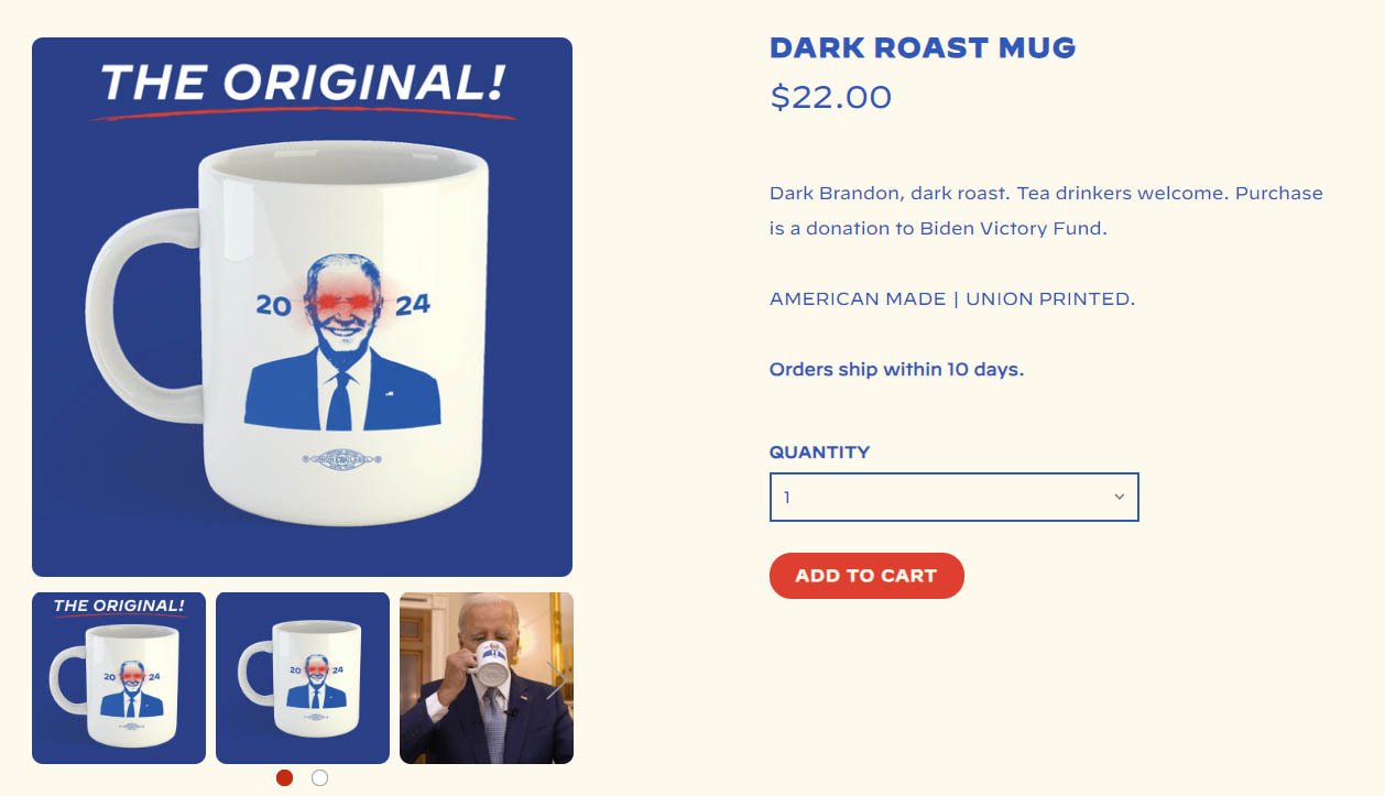 joe biden dark roast mug laser eyes meme