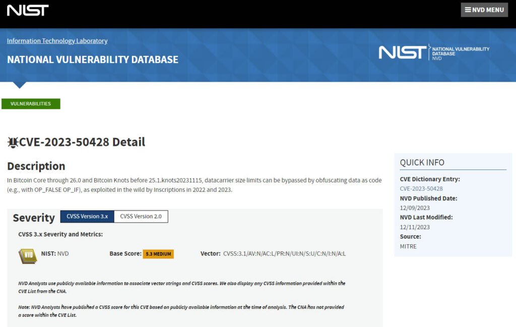 nist bitcoin National Vulnerability Database