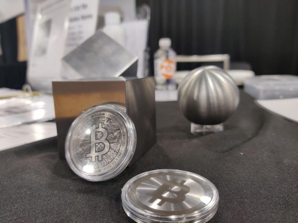 Tungsten Bitcoin medallions offered by Midwest Tungsten Services at Bitcoin 2022