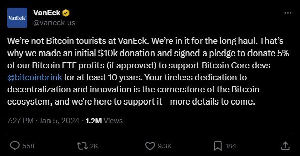 vaneck to support bitcoin devs