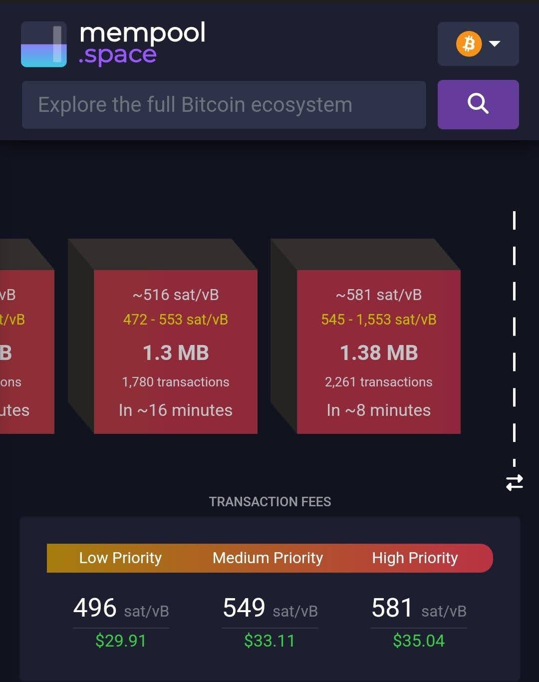 bitcoin mempool high fees