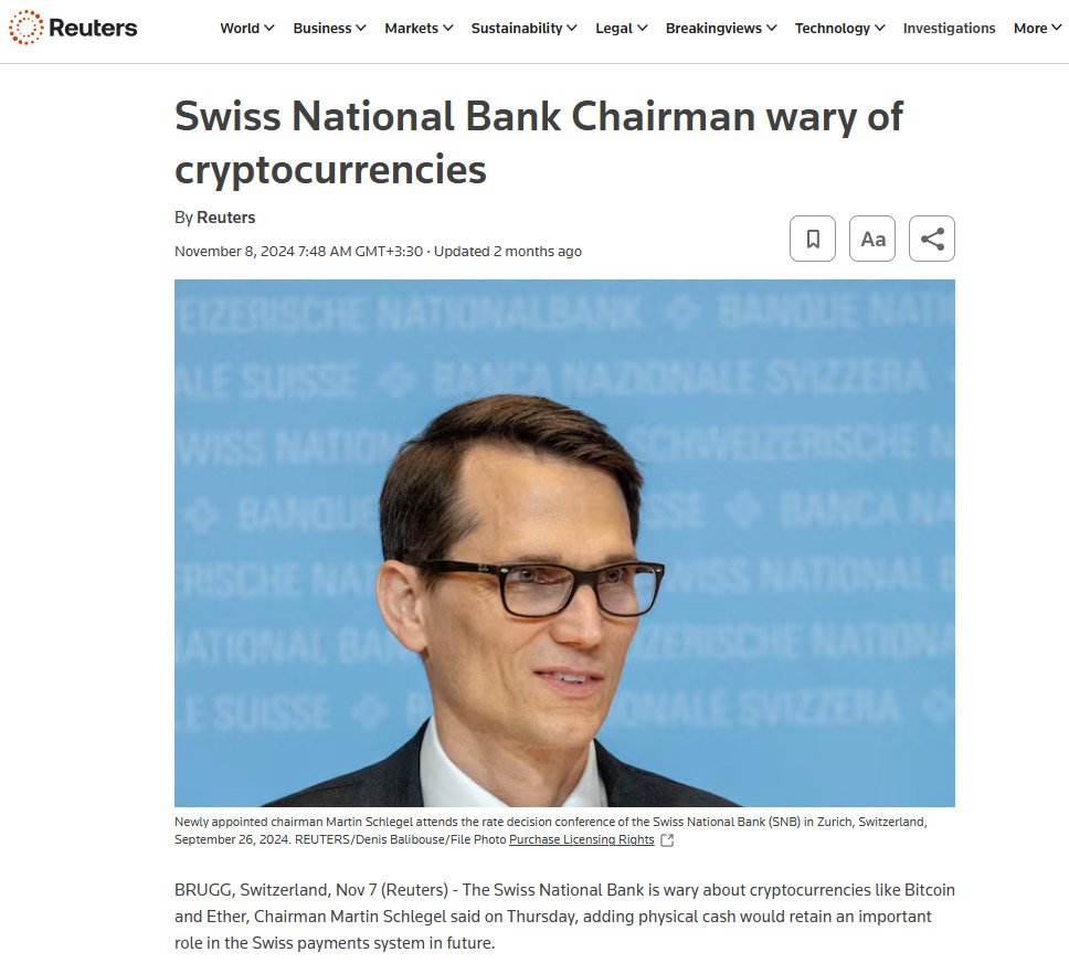 SNB chairman cryptocurrencies