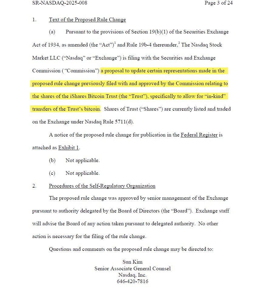 nasdaq ibit bitcoin etf in kind redemption