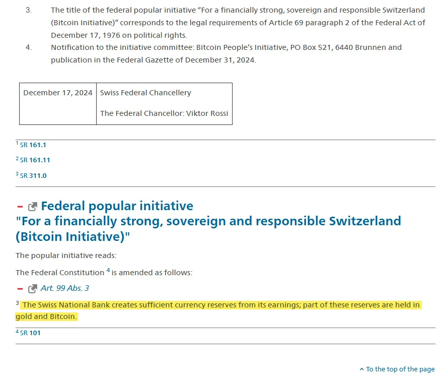 swiss national bank bitcoin reserve