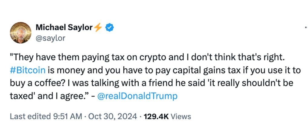 saylor trump bitcoin capital gains tax