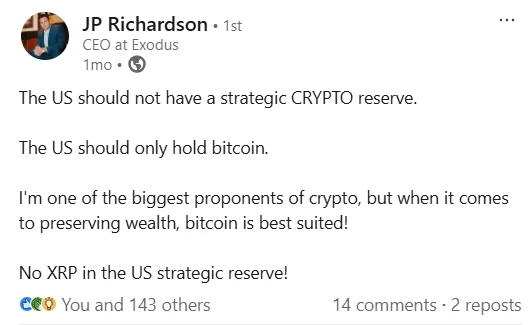 JP Richardson strategic crypto reserve