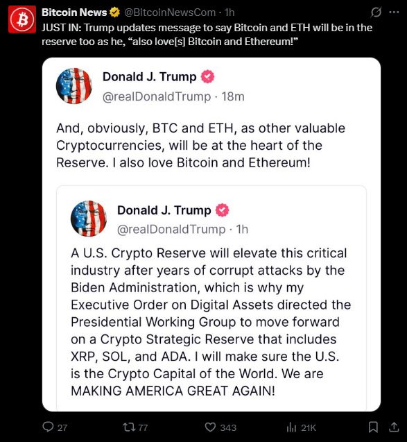 trump digital asset reserves truth social