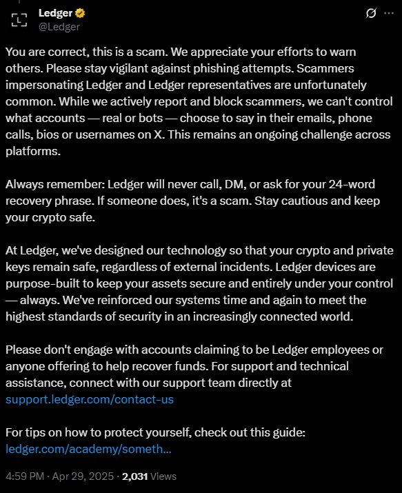 Ledger Leak Victims Hit by Physical Mail Scam 2 ledger on X