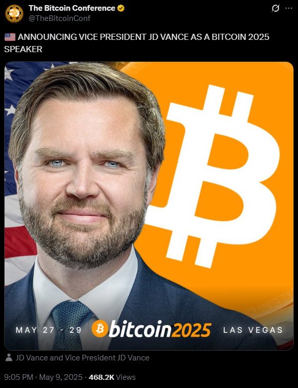 U.S. Vice President JD Vance to Speak at Bitcoin 2025 in Las Vegas 1 jd vance bitcoin 2025