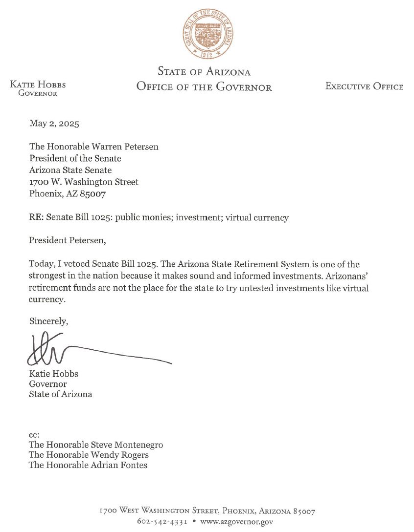Arizona Governor Vetoes Bitcoin Bill 1 katie hobbs arizona bitcoin reserve bill veto