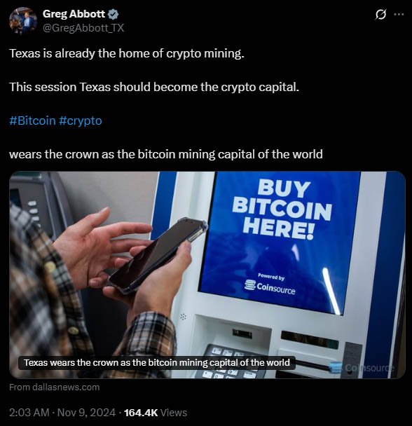 Texas Signs Publicly-Funded Bitcoin Reserve Bill into Law 3 greg abbott texas home of bitcoin mining sb 21