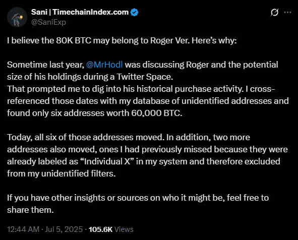 Satoshi Era Whale Moves 80,000 BTC After 14 Years of Silence 2 sani timechainindex bitcoin whale